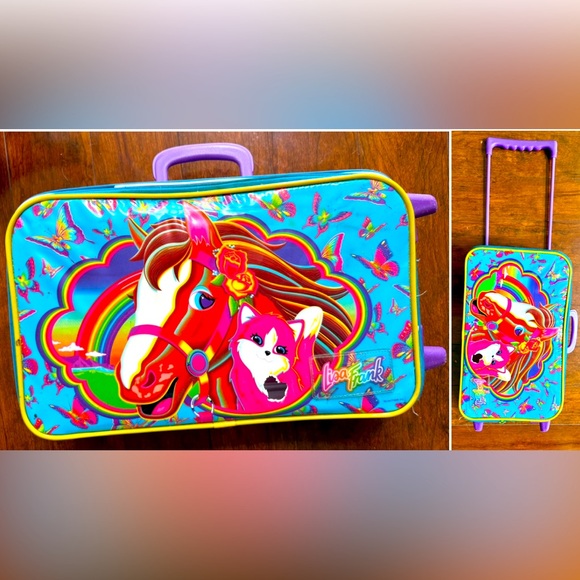 Vintage 90s Lisa Frank Suitcase Roller Rainbow Chaser Horse & Cat Rare~Defects* - Picture 1 of 12
